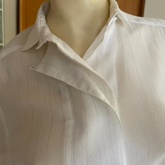 Vintage JAC DALE IVORY BLOUSE with SILVER THREAD Dressy Long Sleeve, Button-Down - Picture 8 of 16